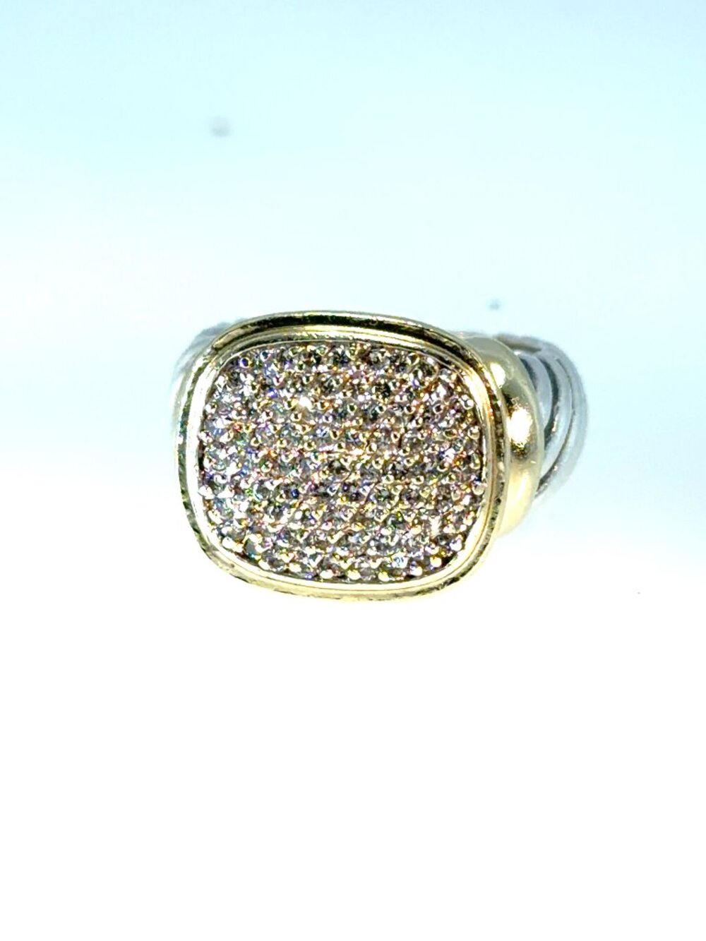 Silver and 18kt yellow gold diamond ring